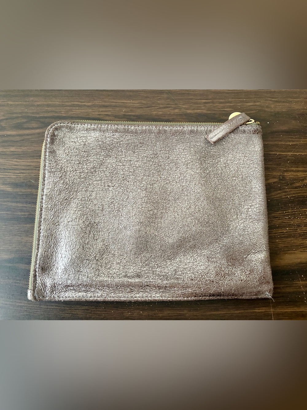 Clair V vintage Leather Zip Clutch - Silver